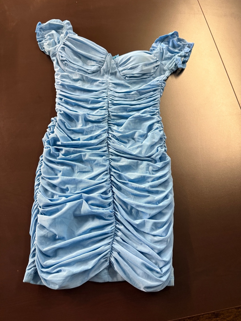 Sky Blue Ruched Mini Dress with Sweetheart Bust